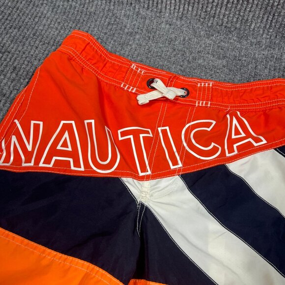 Nautica Boy Swim Trunks Shorts M (10/12) Orange Black US83 Colorblock Mesh Lined - Picture 3 of 14